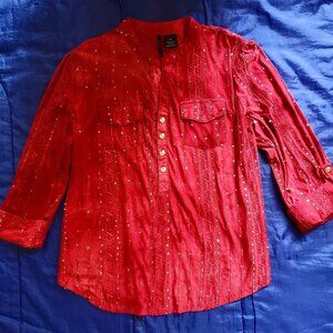 Vtg New Directions PXL Blouse Shirt Bohemian Peasant Embroidered Sequined Ethnic